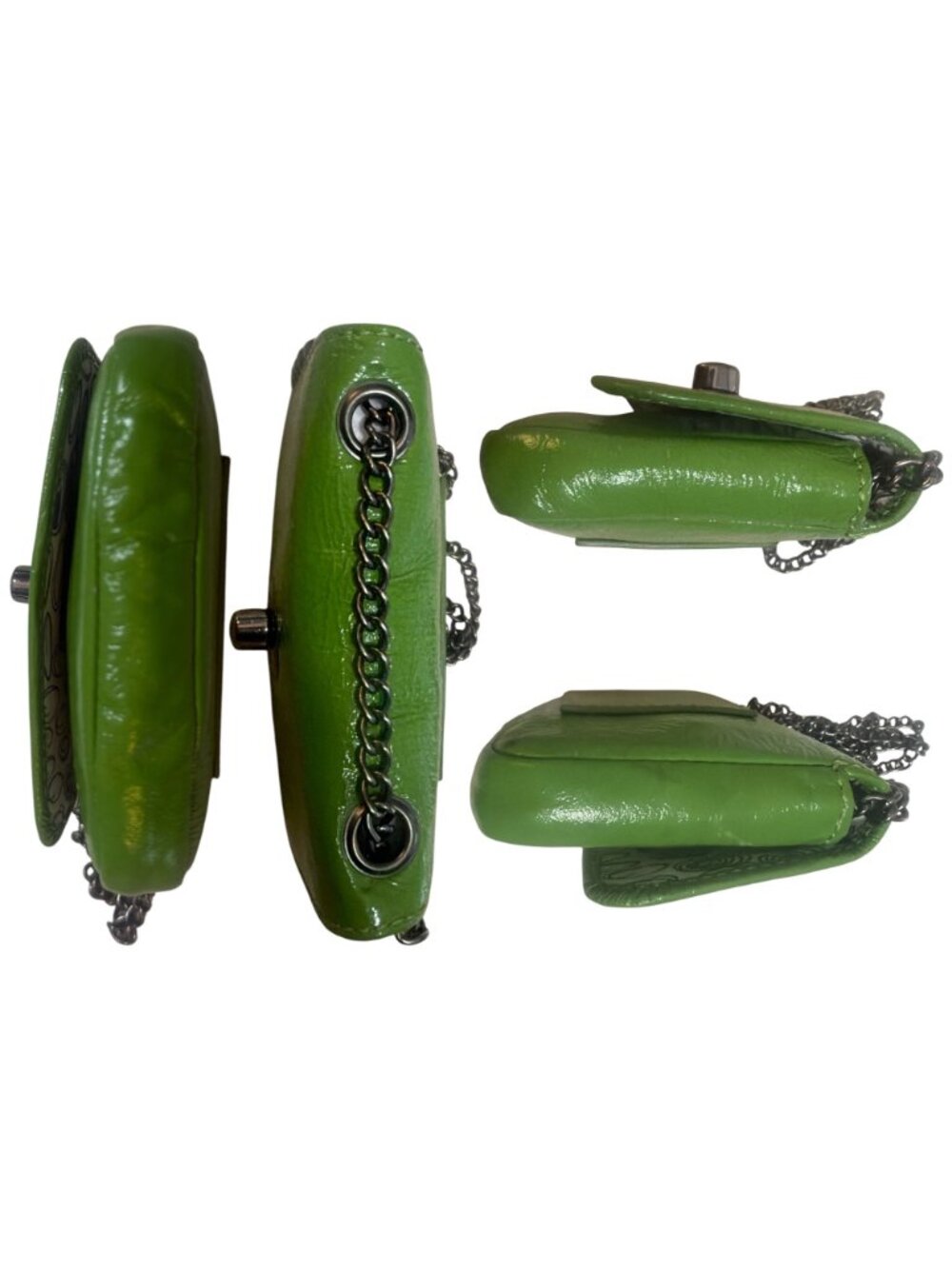 VTG HOBO International Mini Bag Green Patent Leather Turn Lock Convertible Pouch - Picture 8 of 11